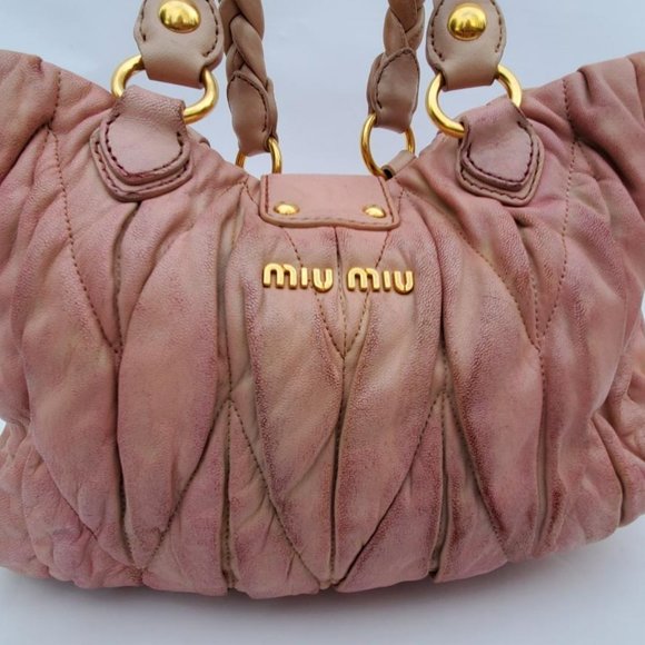 Vintage Miu Miu Prada Metelasse arcadie Leather hobo tote crossbody pink beige - Picture 1 of 14